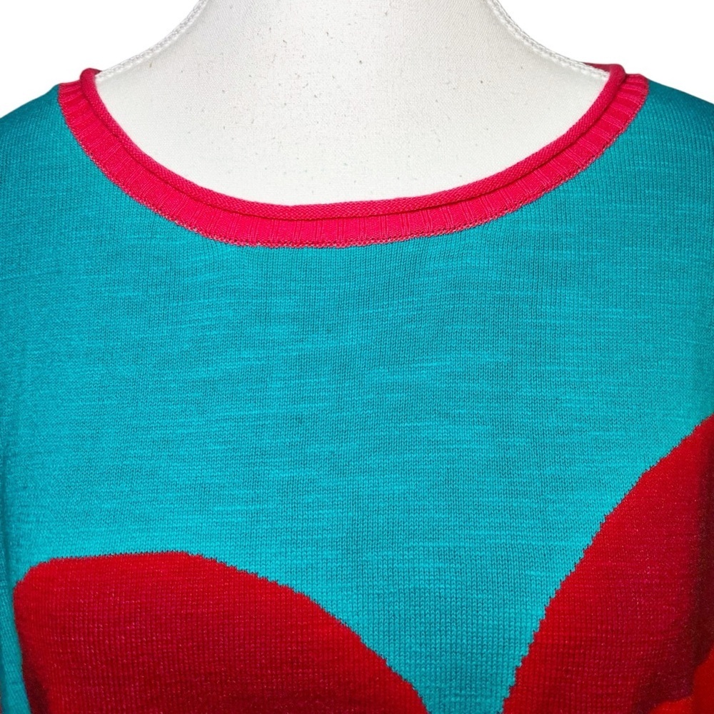 Soft Surroundings Hot Pink Floral Retro Maximalist Knit Sweater Short Sleeve Top - Picture 4 of 13